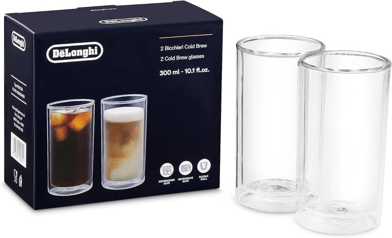 De'Longhi Cold Brew Glasses - Pack of 2 x 300ml, Hand-Blown Borosilicate Double Wall, Dishwasher and Microwave Safe, 1-Year Manufacturer Warranty - DLSC325 - Image 1